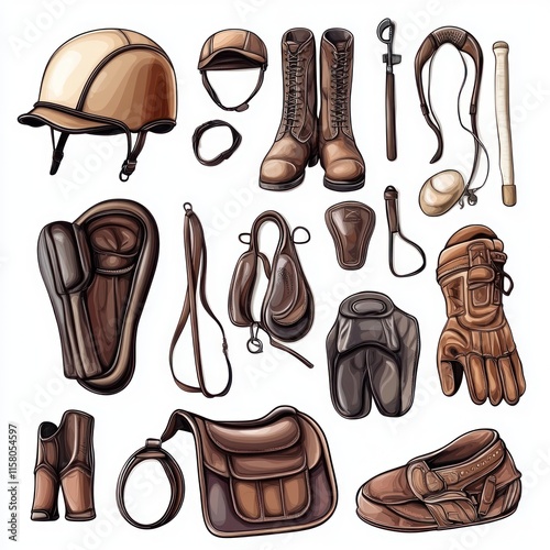 Equestrian riding gear and accessories.