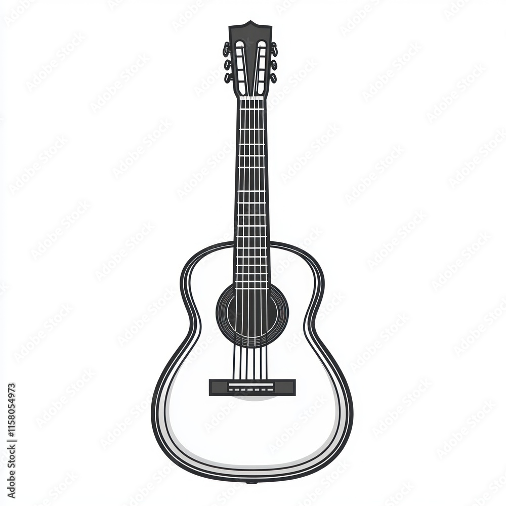 Obraz premium Classic acoustic guitar illustration, monochrome design.