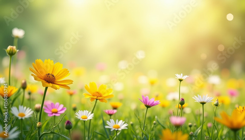 Colorful Wildflowers in Summer Meadow, Natural Beauty