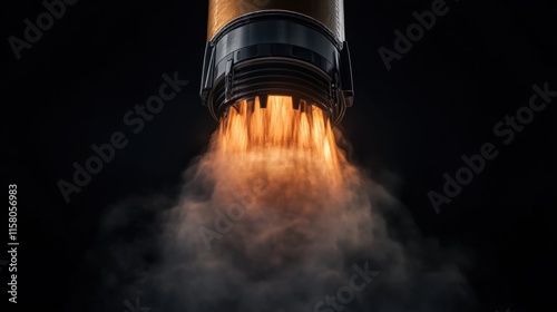 Rocket engine ignition test launch facility technology image dark environment close-up view power and precision photo