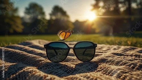 The glasses are on the picnic mat. Seamless 4K looping timelapse video animation background