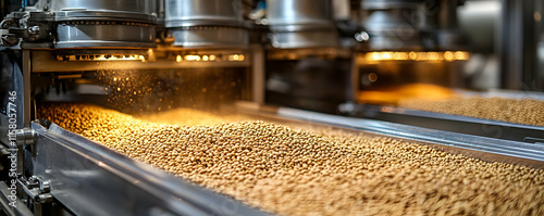 Industrial Soybean Processing Plant Photo: Automated Conveyor Belts Transporting Soybeans photo