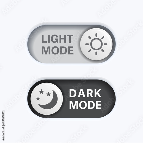 Toggle Switch Buttons for Day and Night Mode. Dark Mode and Light Mode. On and Off Switch Buttons. Material Design Vector Illustrations