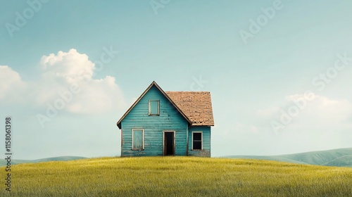 Wallpaper Mural Rustic blue house on grassy hill under a clear sky. Torontodigital.ca