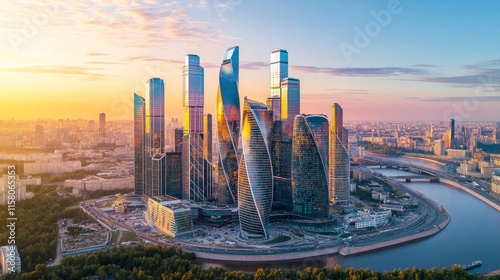 Innovative Skyscrapers in Golden Hour Cityscape