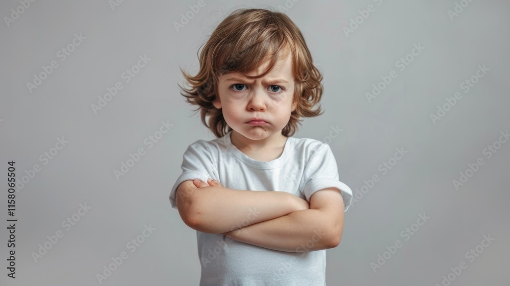 The boy stood with his arms folded and an angry look. The boy stood with his arms folded and an angry look.