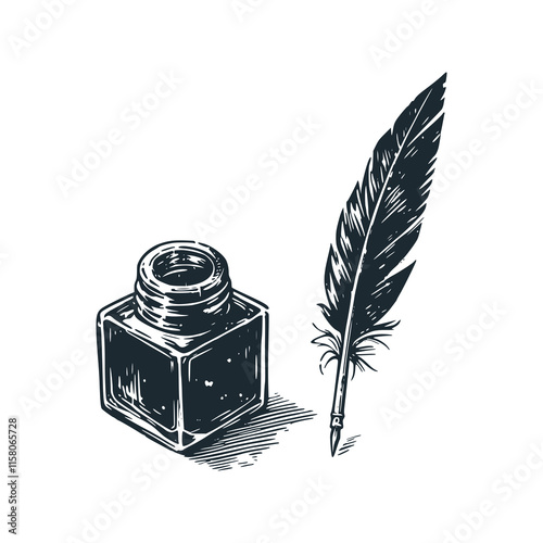 The ink and quills. Black white logo icon vector isolated. 