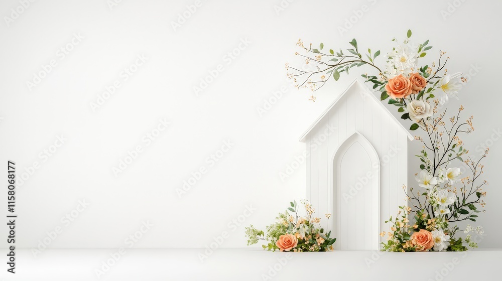 Fototapeta premium Floral Decor with White House and Soft Background