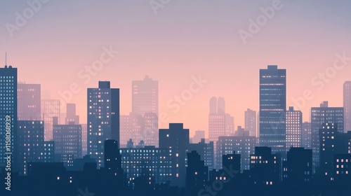 Serene Cityscape at Dusk: A Minimalist View of Urban Skyline