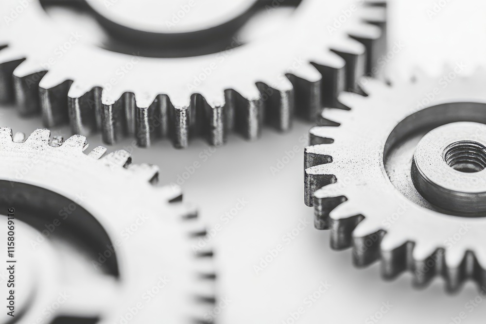 Close-up of intricate metal gears in precise engineering. Close-up of intricate metal gears in precise engineering.