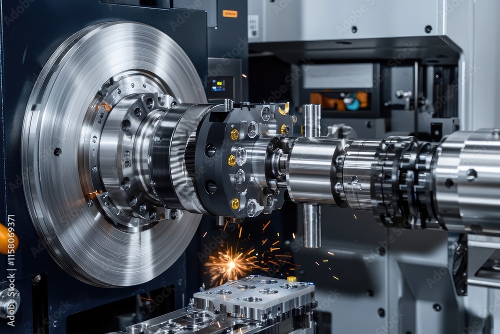 High-Precision CNC Machining Process with Sparks High-Precision CNC Machining Process with Sparks