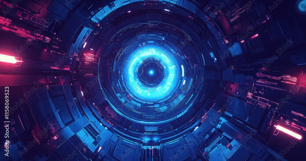 Fototapeta premium Futuristic Technology Tunnel with Glowing Core