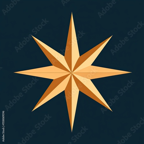 Gold eight pointed star on dark background