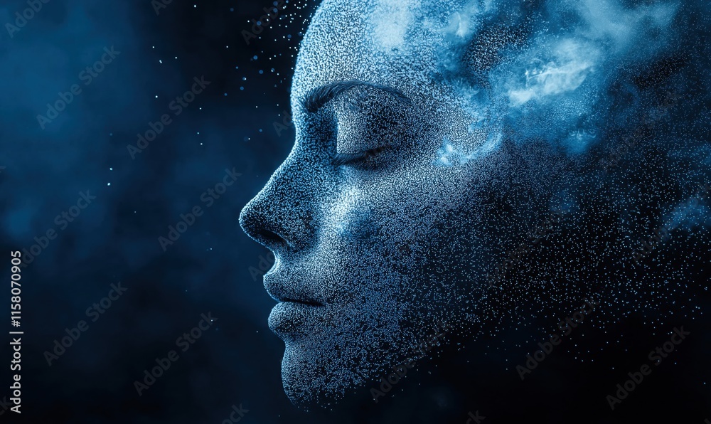 Digital Human Face Disintegrating into Particles Digital Human Face Disintegrating into Particles
