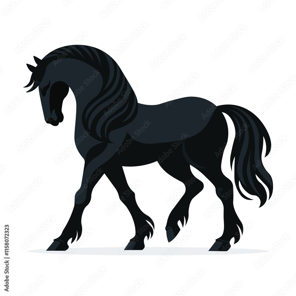 Fototapeta premium black horse isolated on white background flat vector illustration
