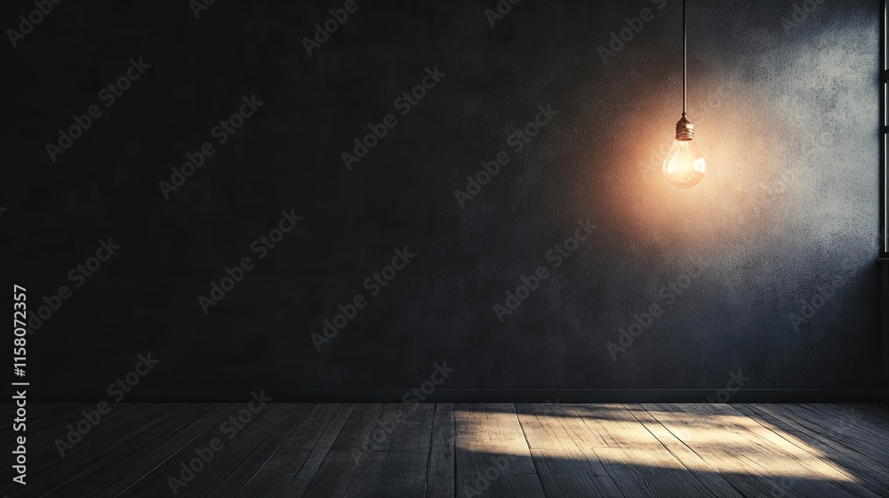 Eerie Ambiance of a Deserted Room Illuminated by a Flickering Light Bulb, Emphasizing Solitude and the Essence of Isolation in Stock Photography Style Eerie Ambiance of a Deserted Room Illuminated by a Flickering Light Bulb, Emphasizing Solitude and the Essence of Isolation in Stock Photography Style