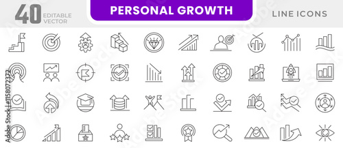 Personal growth line icon set. Containing career progress, growth profit coaching, business people, Professional, Rise, Goal, Progress line icon set. Ui thin line icon pack.