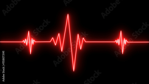 Glowing red neon Heartbeat line icon illustration. Pulse, heart rhythm, heartbeat cardiogram, line icon on black background.