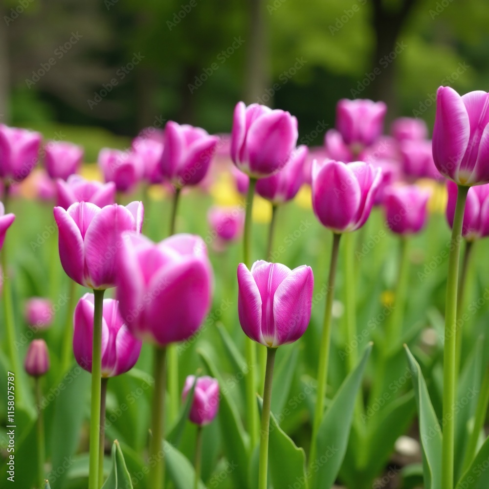 Delicate purple tulips sway gently in spring breeze, garden, texture, spring Delicate purple tulips sway gently in spring breeze, garden, texture, spring