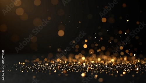 Glittering golden confetti against dark background, gold, elegant, black