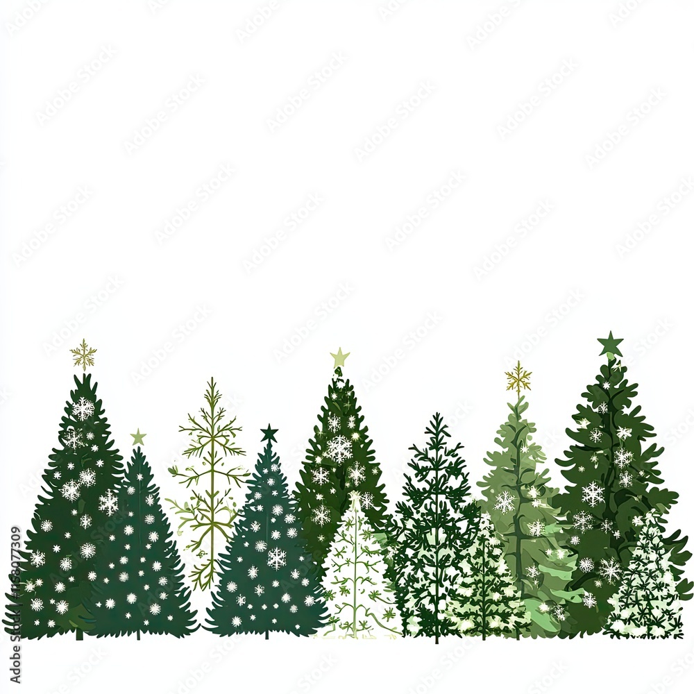 Obraz premium Christmas Trees Winter Forest Snowflakes