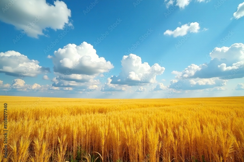 Gray clouds above a sea of golden yellow grass in the autumn, nature photography, blue sky Gray clouds above a sea of golden yellow grass in the autumn, nature photography, blue sky