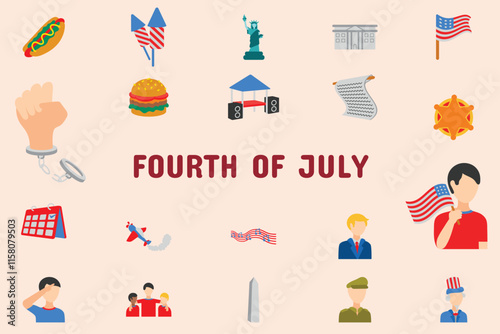 Fourth of July Flat Vector Illustration Icon Sticker Set Design Materials