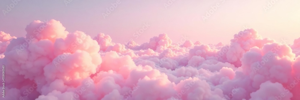 Softly swirling clouds in shades of pale pink float across a serene sky background, Ethereal, Fluffy