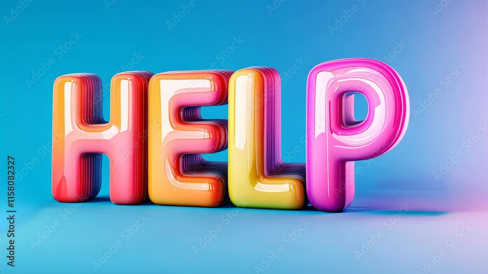 Colorful 3d typography spelling help on gradient background