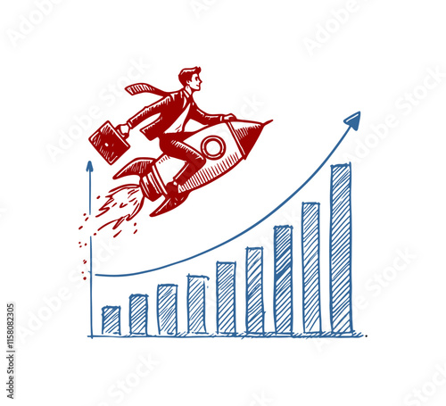 Rocket Sales hand drawn sketch vector