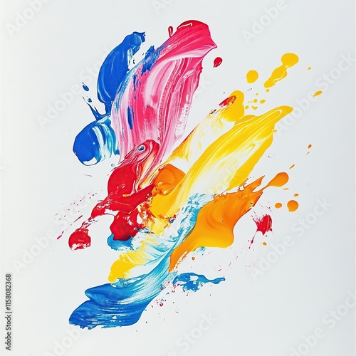 Abstract colorful paint splashes and strokes on white. photo