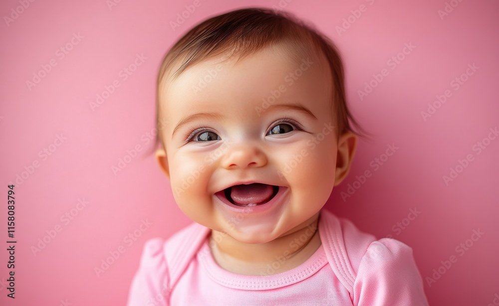 A baby girl is smiling and looking at the camera A baby girl is smiling and looking at the camera