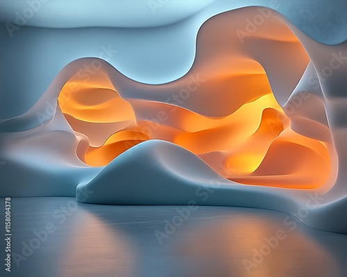 Abstract glowing organic shapes in a cavernous space. photo