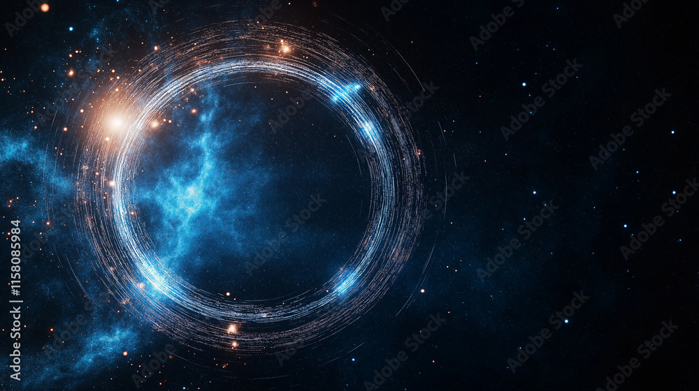 Cosmic Portal: A mesmerizing swirl of blue energy forms a celestial portal against a backdrop of twinkling stars, sparking wonder and mystery. Cosmic Portal: A mesmerizing swirl of blue energy forms a celestial portal against a backdrop of twinkling stars, sparking wonder and mystery.