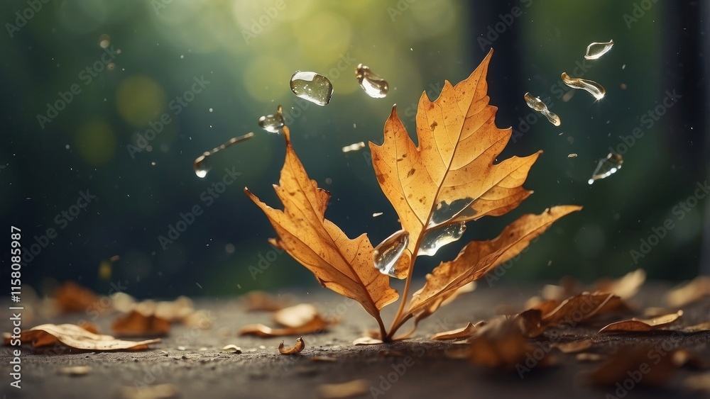 A shattered leaf releasing fragments that float away in the wind A shattered leaf releasing fragments that float away in the wind