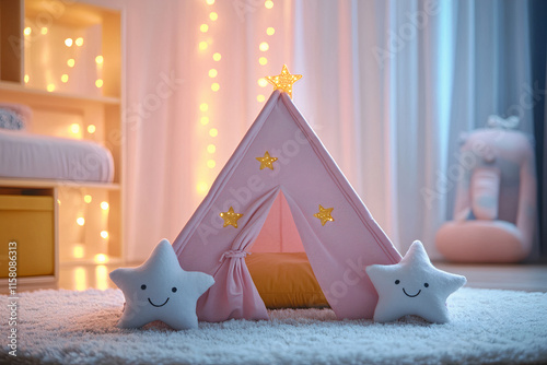 Pink Play Tent with Stars for Kids Room Decor