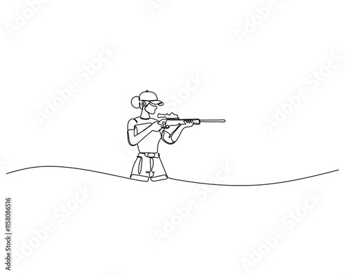 Simple line drawing of a person aiming a rifle while standing on uneven terrain. The minimalist design captures the focus and precision required in shooting activities, emphasizing modern connectivity