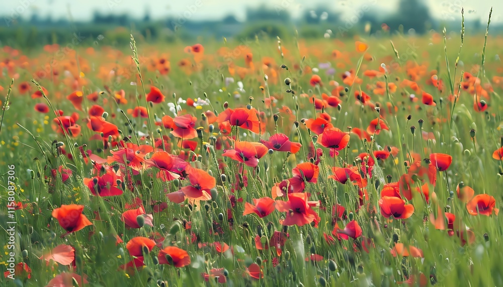 Fototapeta premium poppies swaying in a meadow