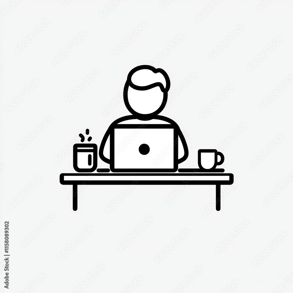 Person working on laptop at desk with drink. Person working on laptop at desk with drink.