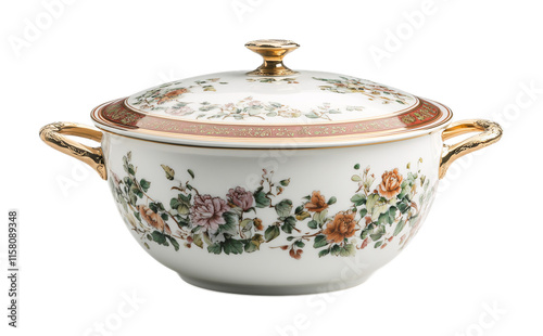Soup Tureen Lid for Fresh Soup - Isolated on White Background photo