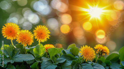 Vibrant Dandelions Glowing in Golden Sunlight..