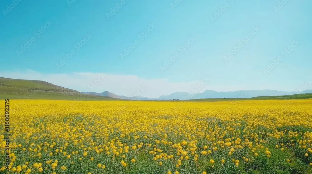 Serene Yellow Flower Field Under a Blue Sky Serene Yellow Flower Field Under a Blue Sky