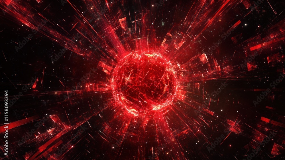 Obraz premium Red energy sphere exploding in dark space.