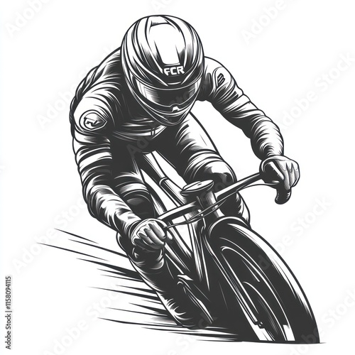 Monochrome illustration of a cyclist in motion. photo