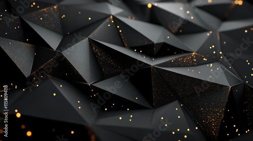 Abstract Black Gold Geometric Low Poly Background with Glimmering Particles, Luxury and Elegant Design, Modern Art, 3D Render