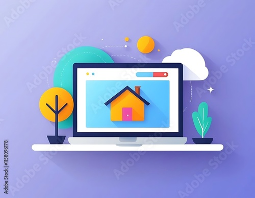 Online House Hunting A Laptop Displays Home Image
