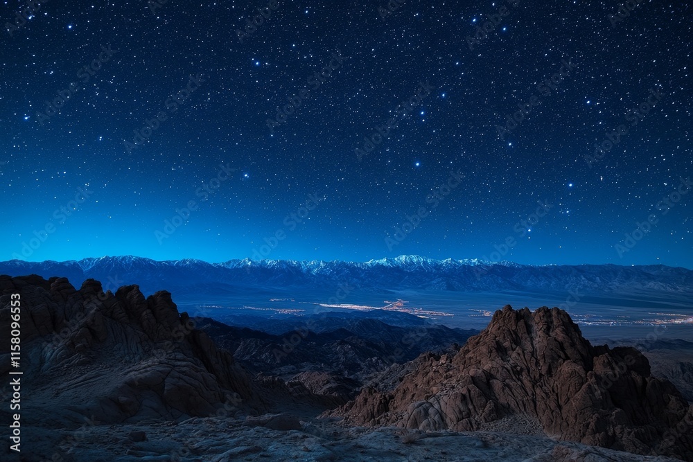 Obraz premium Starry night sky over a majestic mountain range.