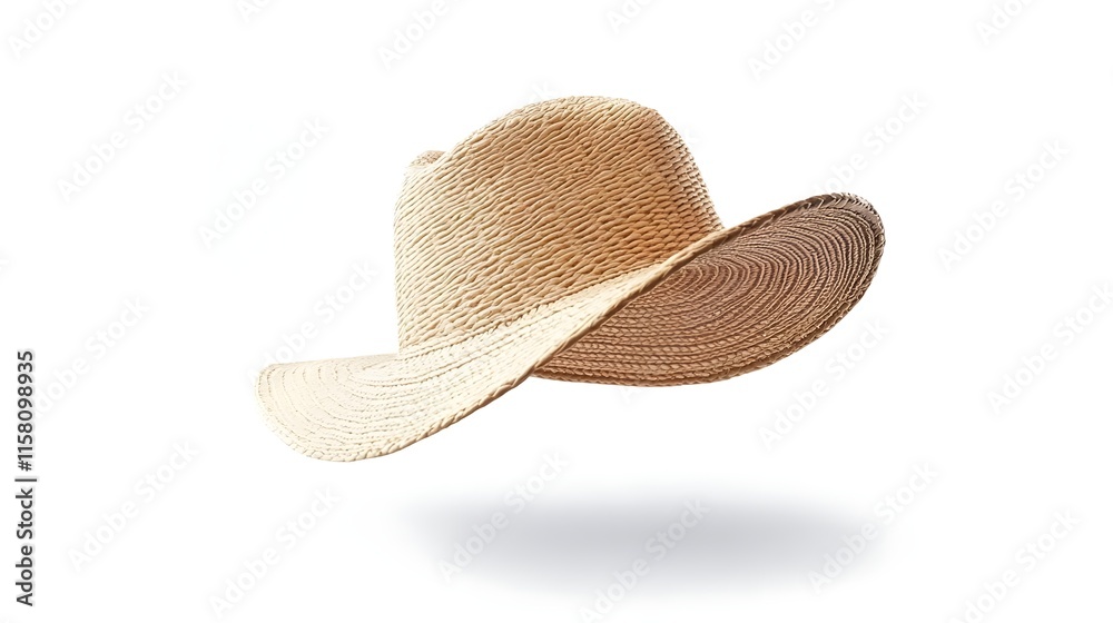 A straw hat floating above a shadowed surface, suggesting leisure and sun protection.
