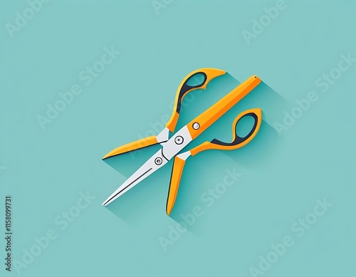 Orange and white scissors on a teal background photo