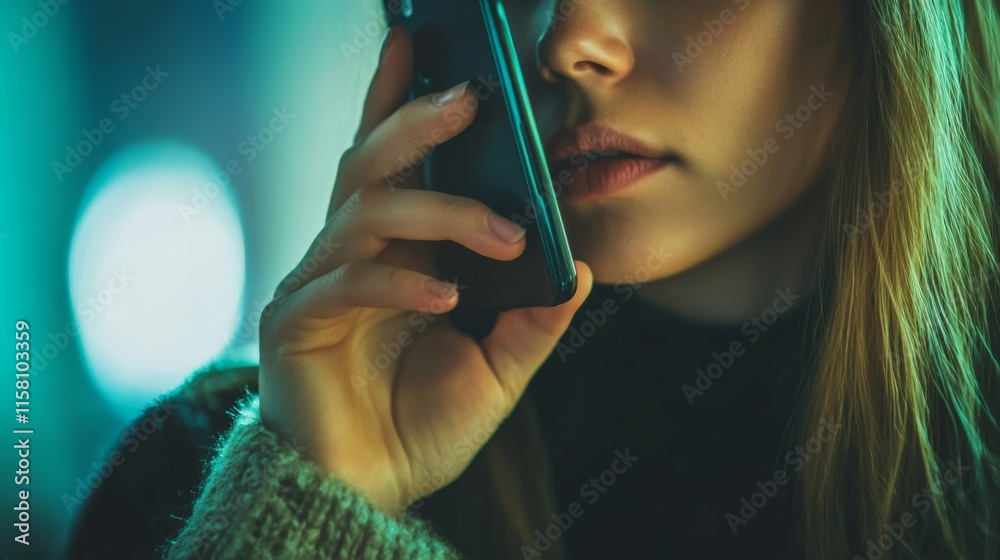 Obraz premium Woman receiving unwanted call. Phone call from anonymous number. Scam, fraud or phishing smartphone concept. Stranger calling.